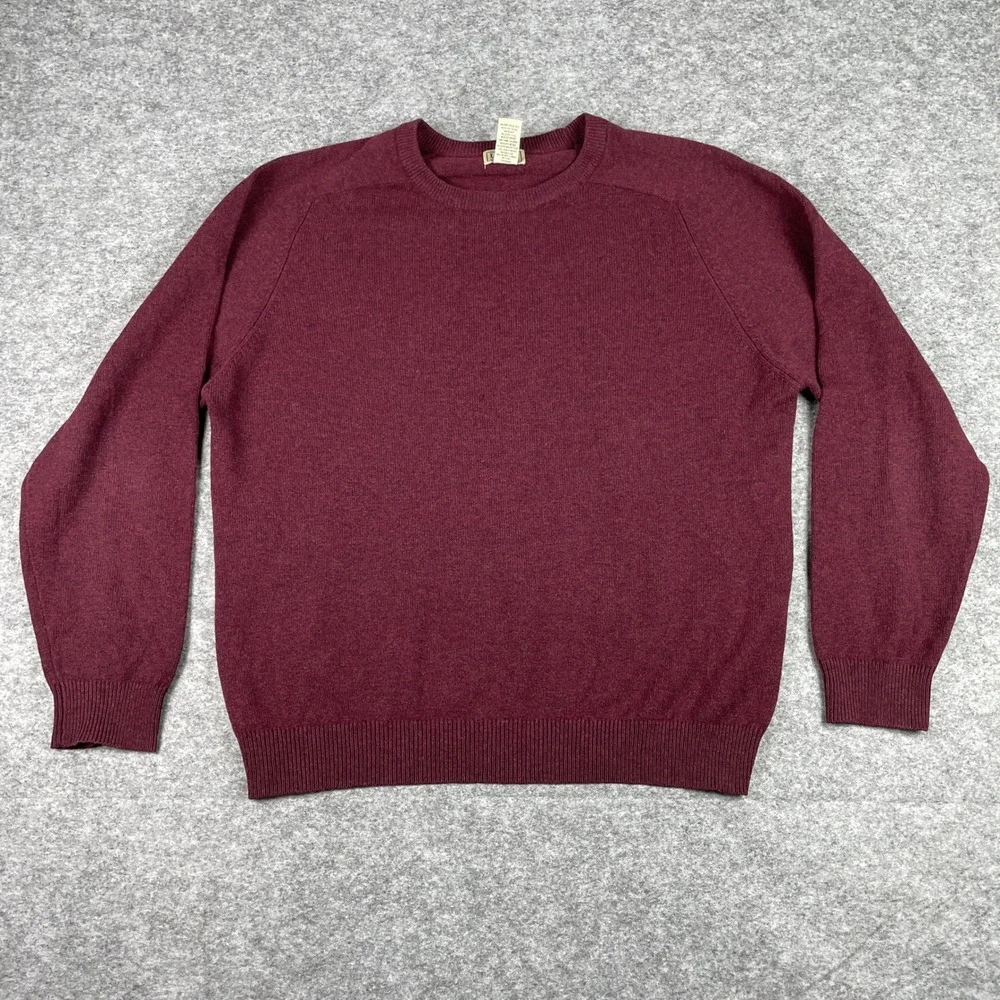 L.L. Bean Sweater Mens Large Burgundy 100% Lambswool Crewneck Long Sleeve Knit